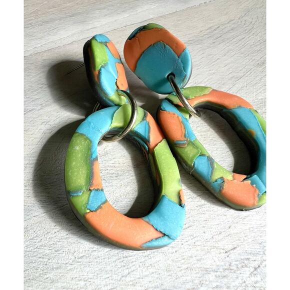 Statement Earrings Polymer Clay Earrings Handcrafted Artwork Multicolor - Picture 2 of 4
